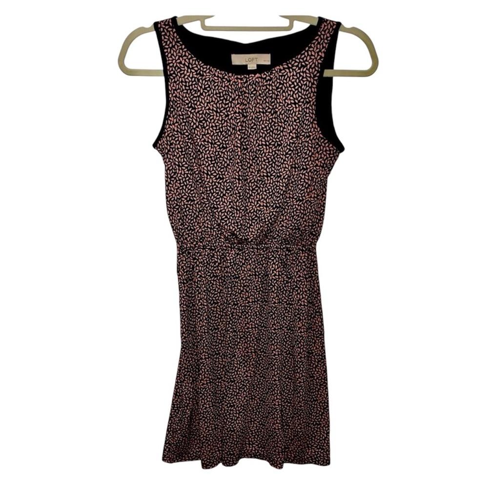 Ann Taylor LOFT PETITES Sleeveless Dress Black Pink Leaf Print Womens Size XSP